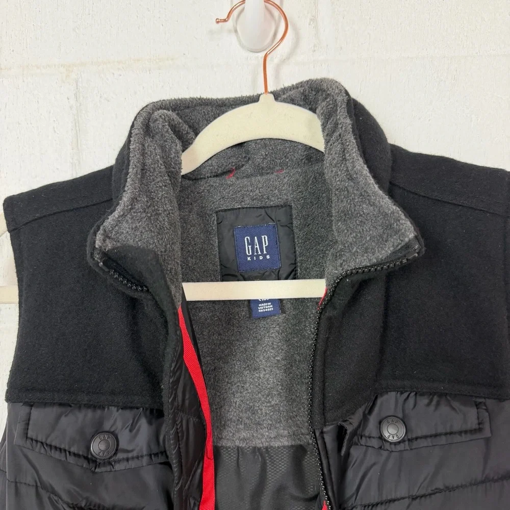 Gap Boys Puffer Vest Wool Blend Black Pockets Y2K ('06)‎ Snow Winter Outdoor L